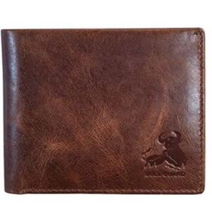New Mens RFID Blocking Bifold Wallet Soft Genuine Leather Brown Western​